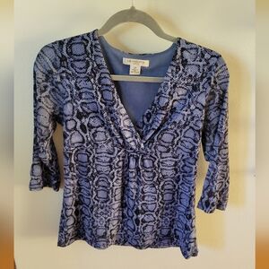 Liz Claiborne Blue and Black Patterned Blouse